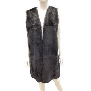 Genuine Rex Rabbit Fur Vest Unisex Size L Super Soft Black Gorgeous